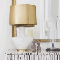 Armato Table Lamp, Porous White Ceramic / Antique Burnished Brass Shade -Home Furni and Decor Sale 214823 armato white gold