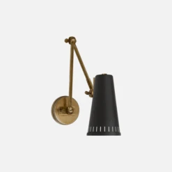 Antonio Wall Light, Hand-Rubbed Antique Brass And Black Shade