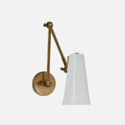 Antonio Wall Light, Hand-Rubbed Antique Brass And White Shade
